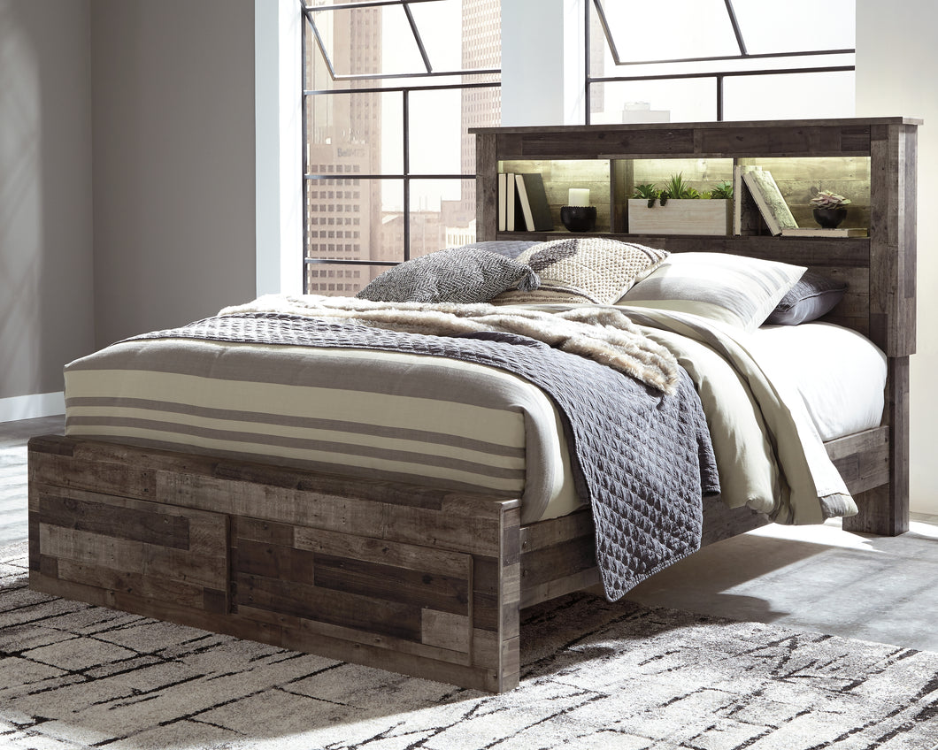 Derekson Benchcraft Queen Panel Bookcase Bed with 2 Storage Drawers